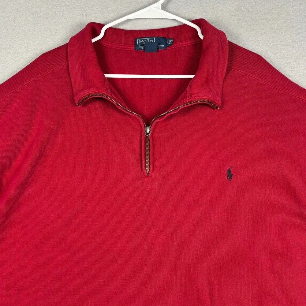 Vintage Polo Ralph Lauren Quarter-Zip Pullover Sweater 3XLT Red Cotton Tall